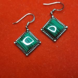 Silver Tone Malachite Earrings